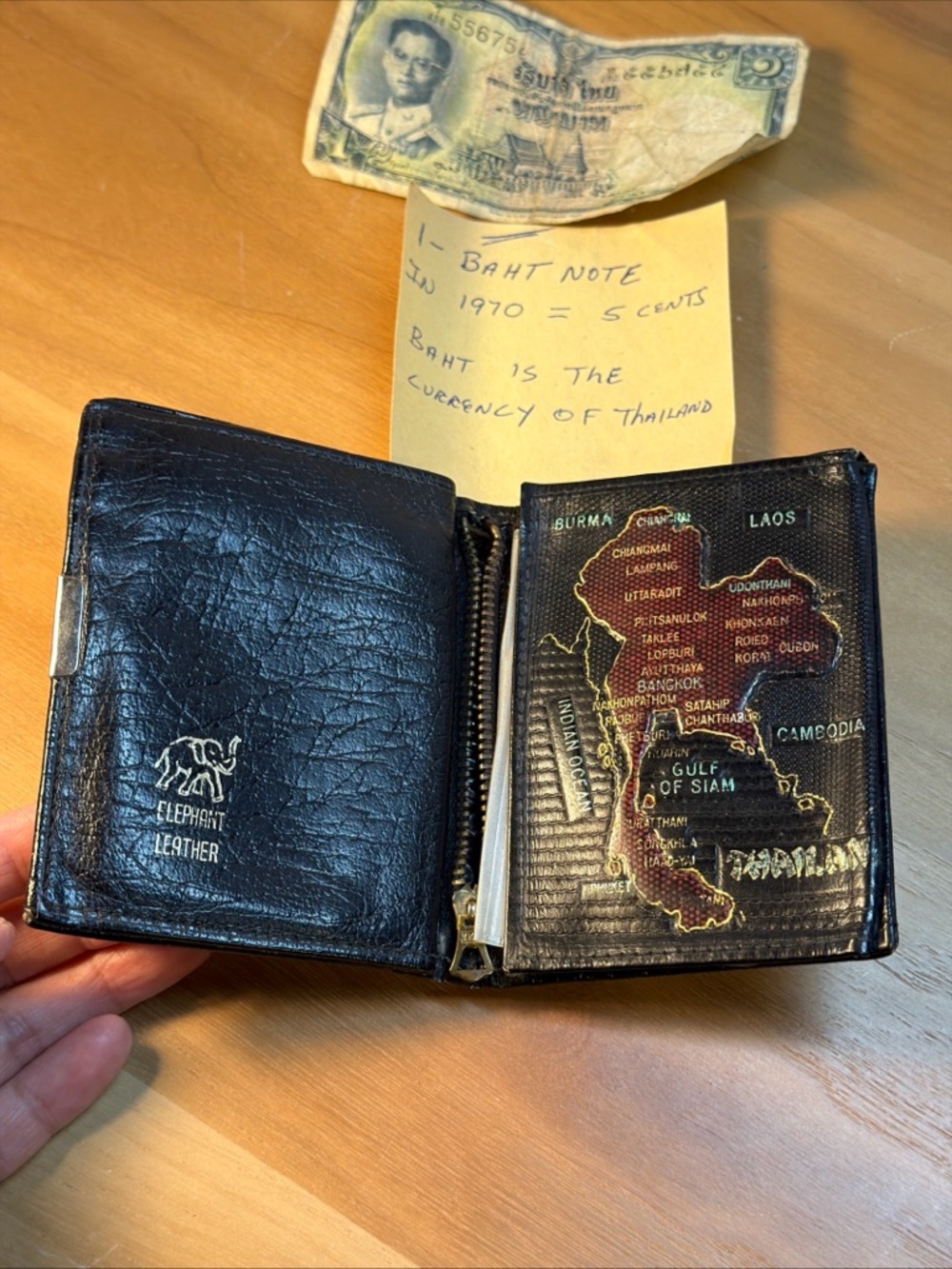 VTG Boing 1970 Thailand Leather Wallet Souvenir for Military Personnel Black